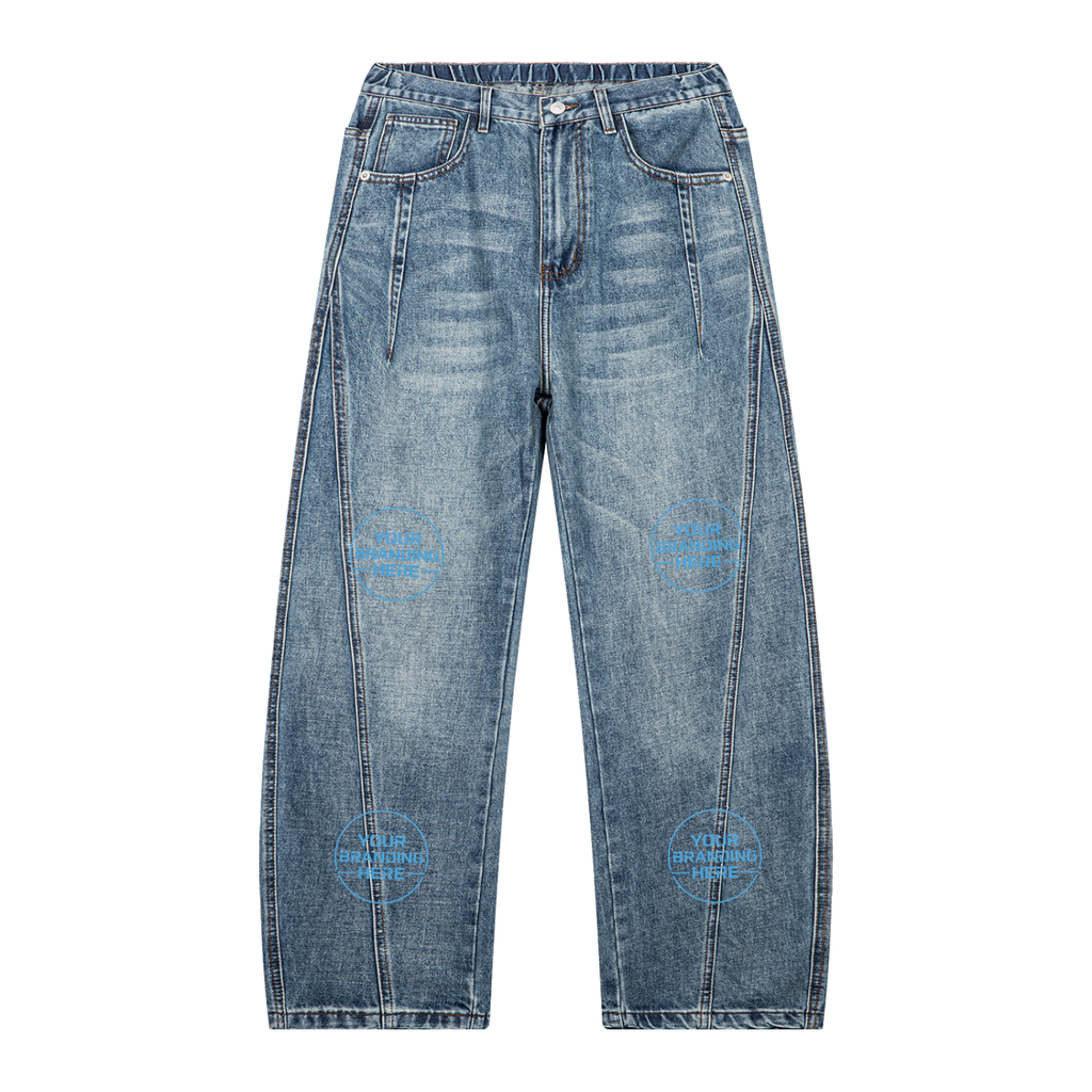 Unisex Vintage Wash Barrel Leg Denim Jeans - UB0083-C001-V2