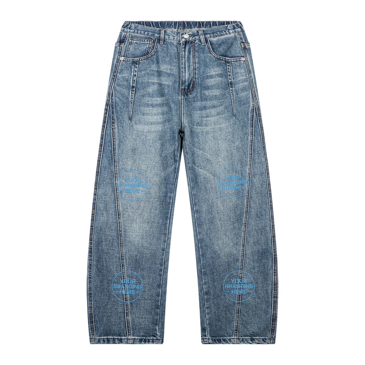 Unisex Vintage Wash Barrel Leg Denim Jeans - UB0083-C001-V2