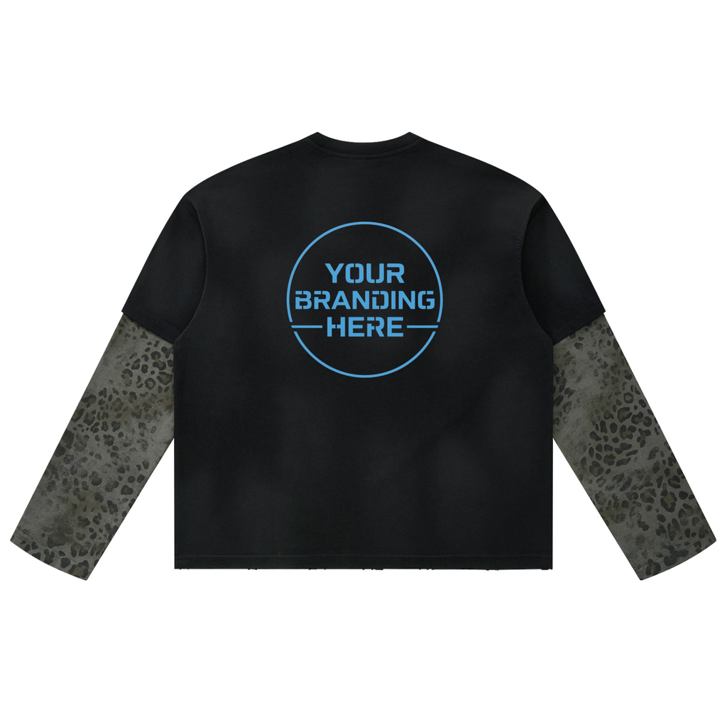 Unisex Vintage Wash Leopard Paneled Layer T-Shirt - UT0326-C001-V2