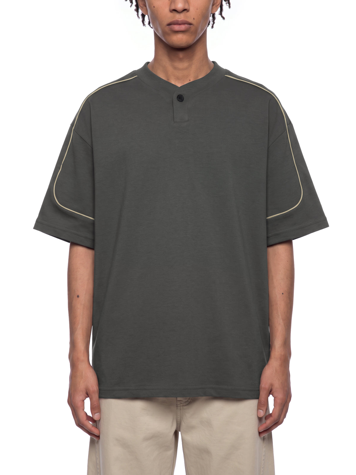 Unisex Oversized Piping Henley T-Shirt - UT0266-C001-V2