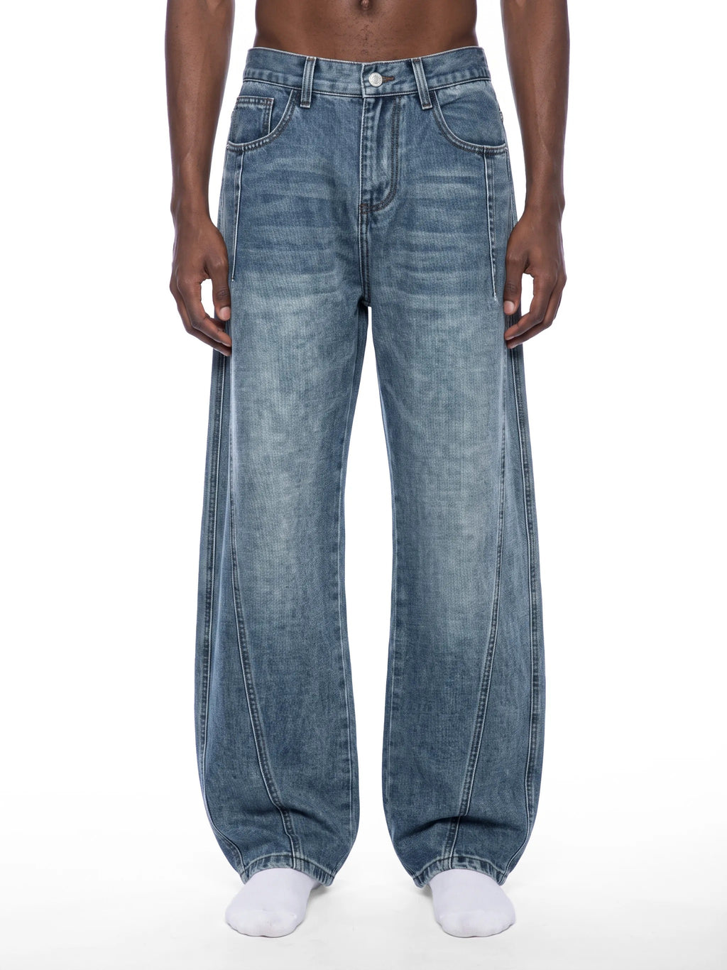 Unisex Vintage Wash Barrel Leg Denim Jeans - UB0083-C001-V2