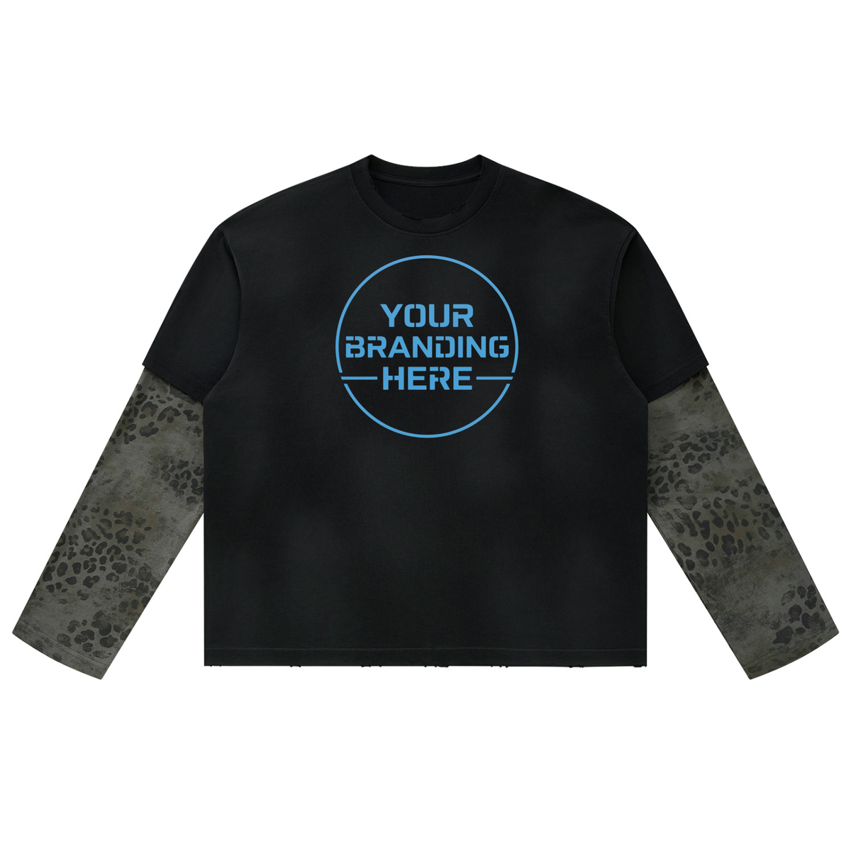 Unisex Vintage Wash Leopard Paneled Layer T-Shirt - UT0326-C001-V2
