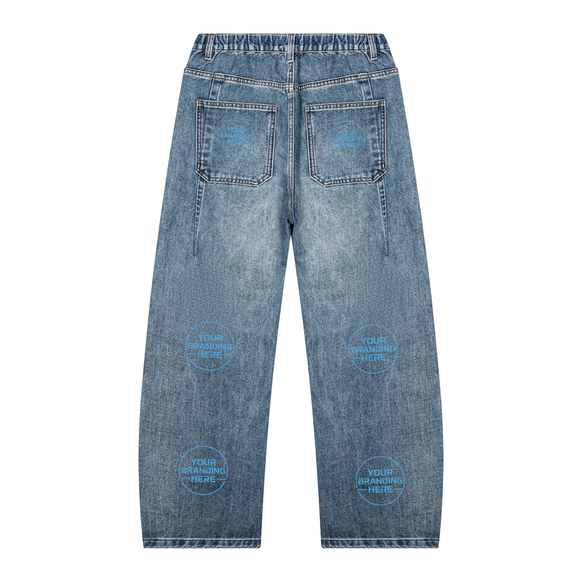Unisex Vintage Wash Barrel Leg Denim Jeans - UB0083-C001-V2
