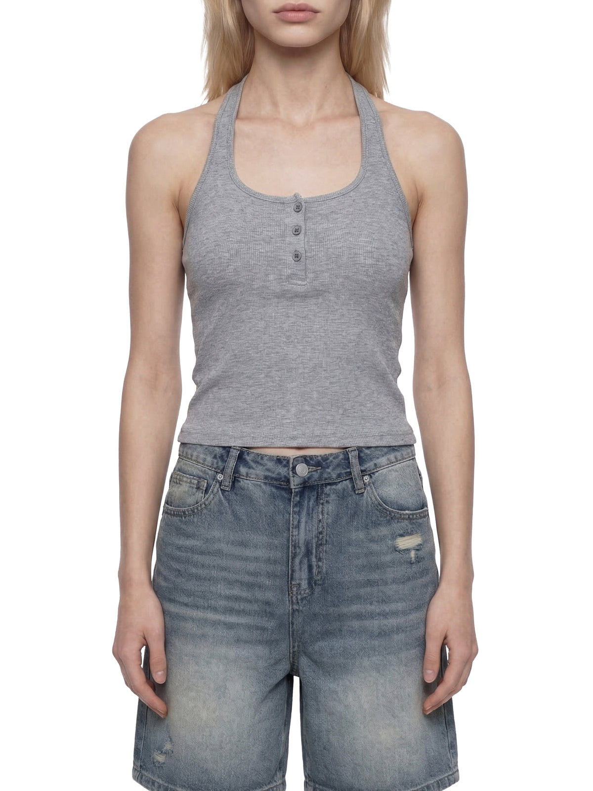 Women's Ribbed Henley Tank Top - WT0076-C001-V2
