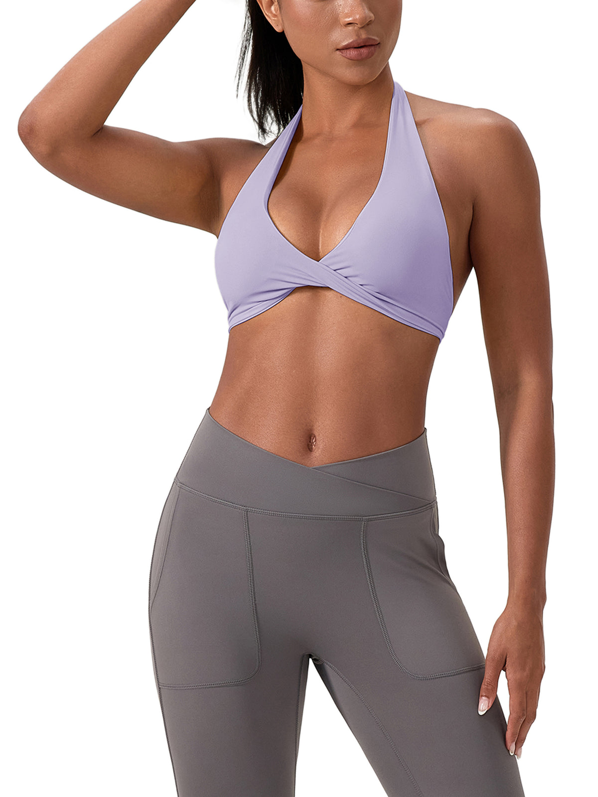 Women's Pleated Halter Sports Bra - WT0063-O001-V2
