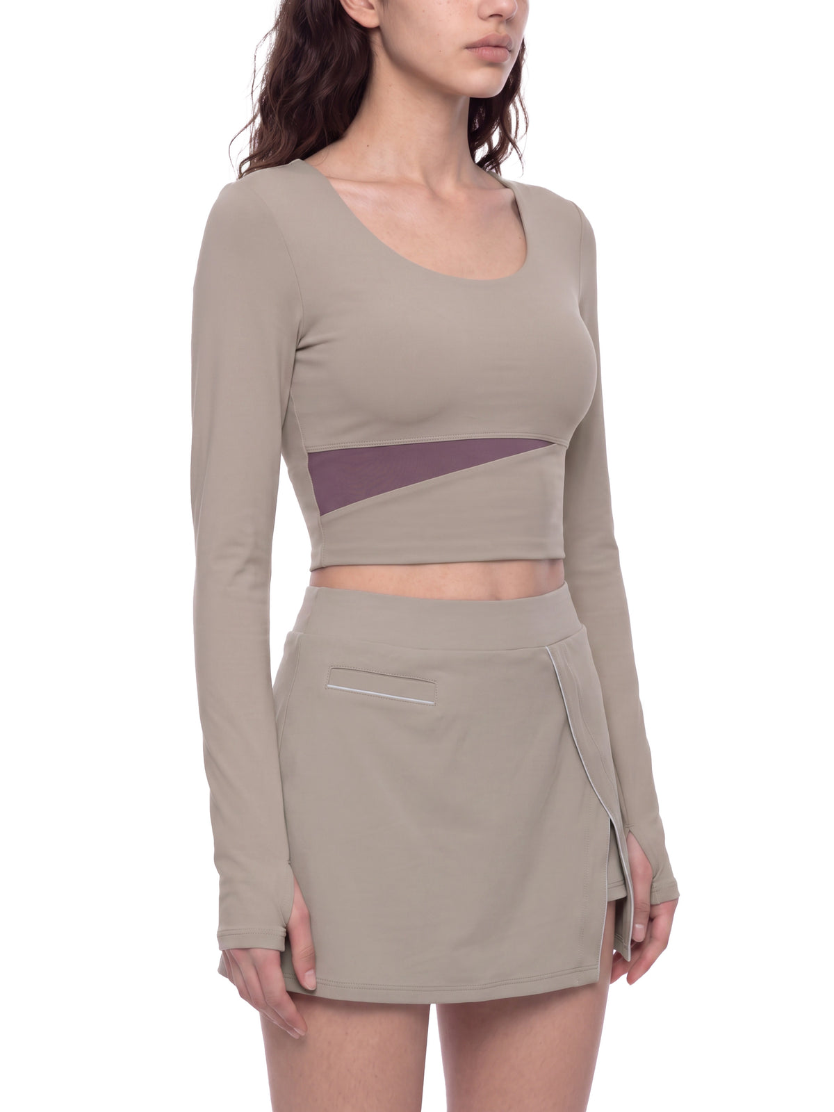 Women's Panelled Long Sleeve Yoga T-Shirt - WT0257-P001-V2