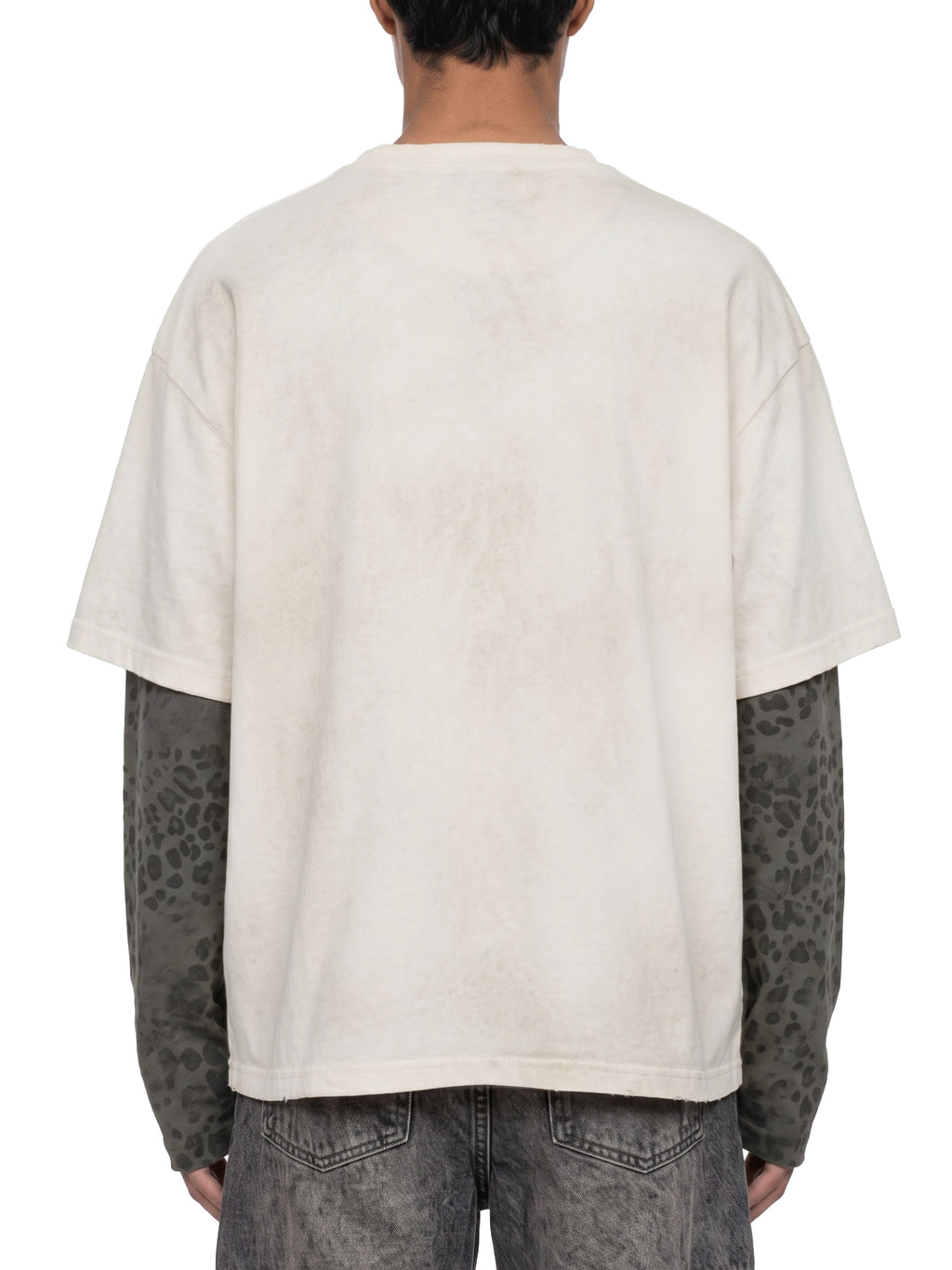 Unisex Vintage Wash Leopard Paneled Layer T-Shirt - UT0326-C001-V2