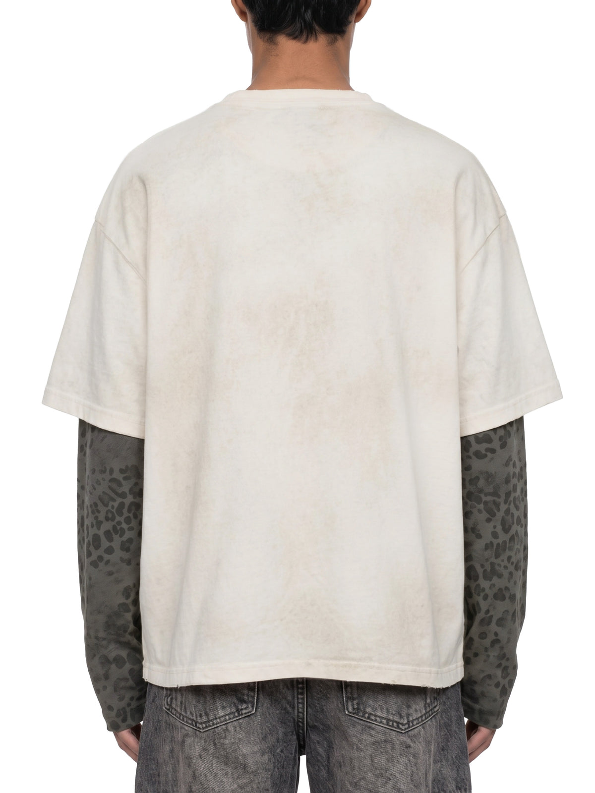 Unisex Vintage Wash Leopard Paneled Layer T-Shirt - UT0326-C001-V2